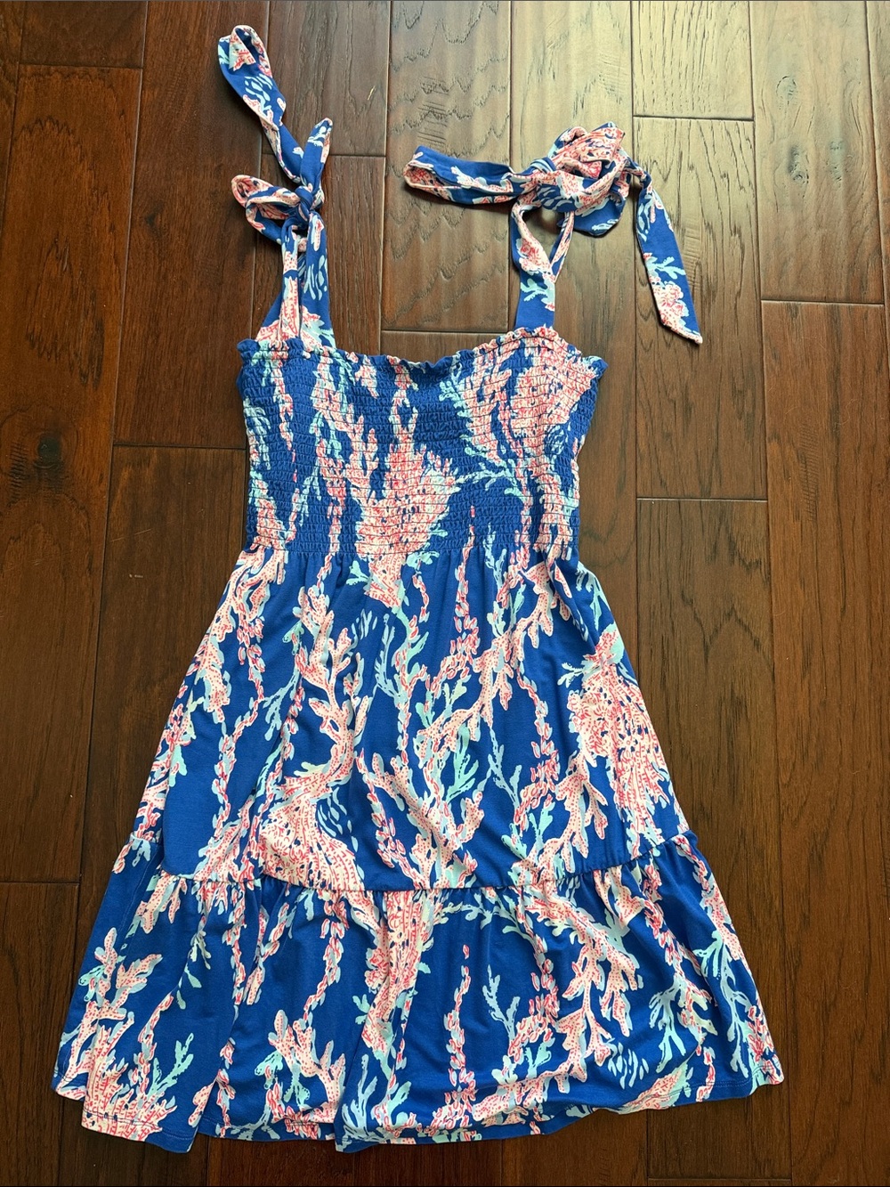 Lilly Pulitzer Blue Coral-Print Tie-Strap Sundress - YL